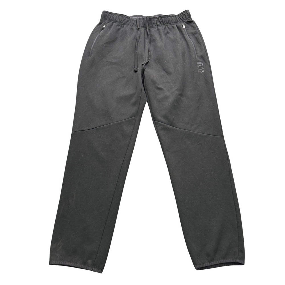 Fila Sweatpants Mens Medium Black Tapered Leg Zipper Pockets Athletic Running